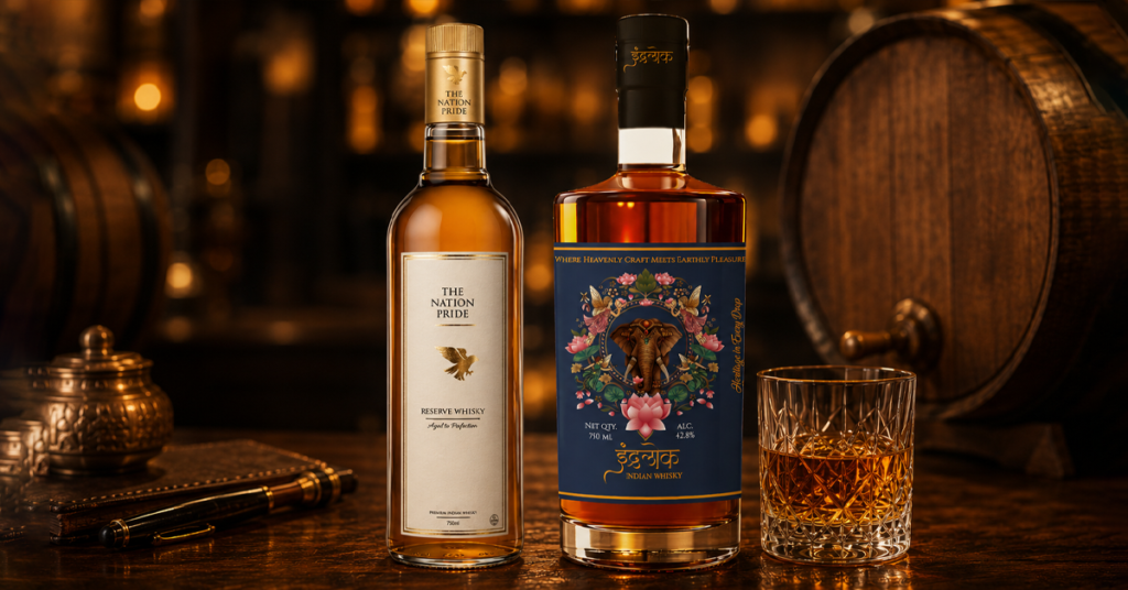 Grihy Whisky brand featuring The Nation Pride Whisky and Indralok Whisky premium collection.