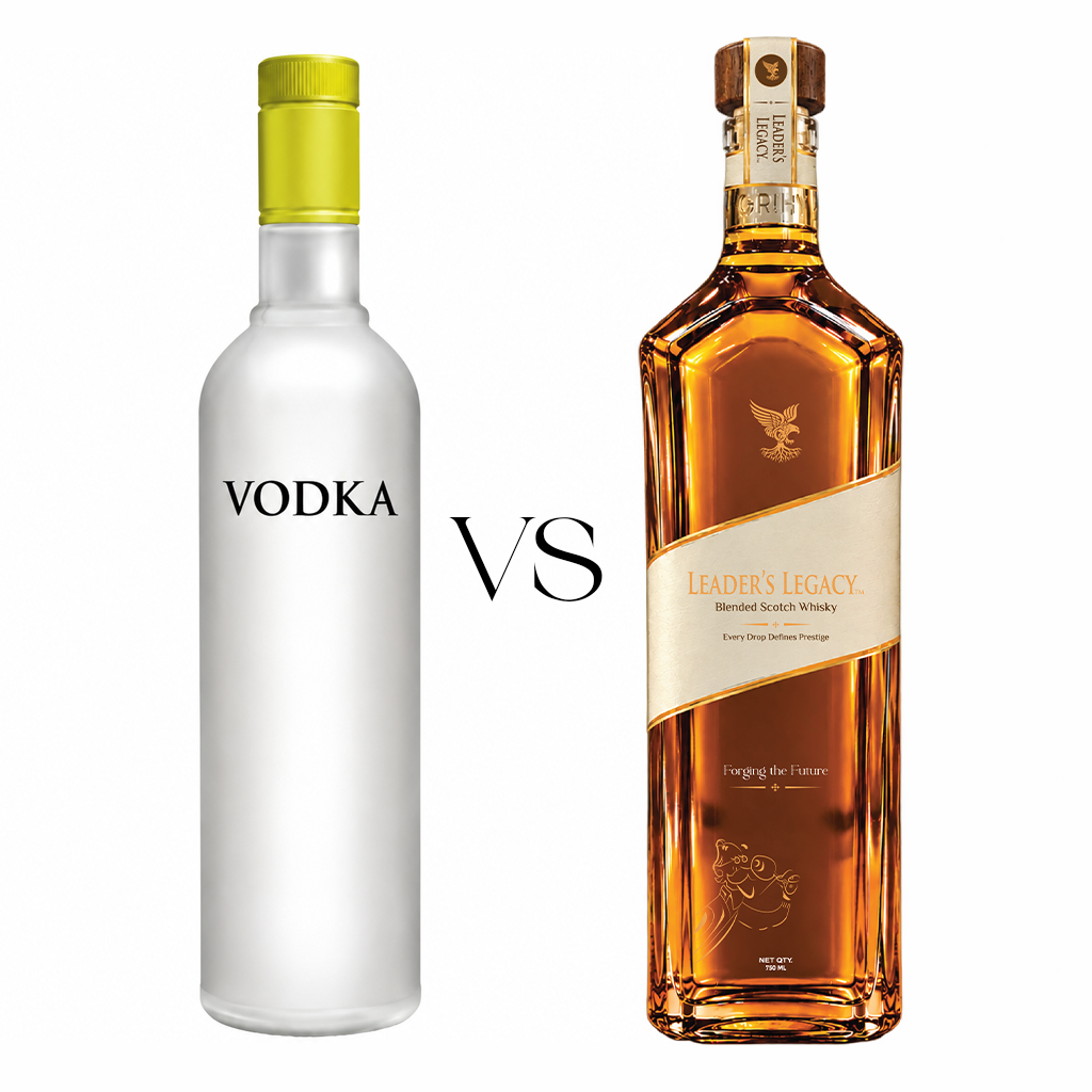 Whisky vs vodka showing differences in color and appearance