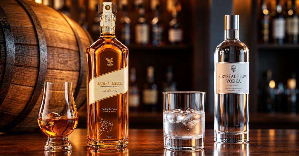 Whisky vs vodka comparison with whisky and vodka glasses